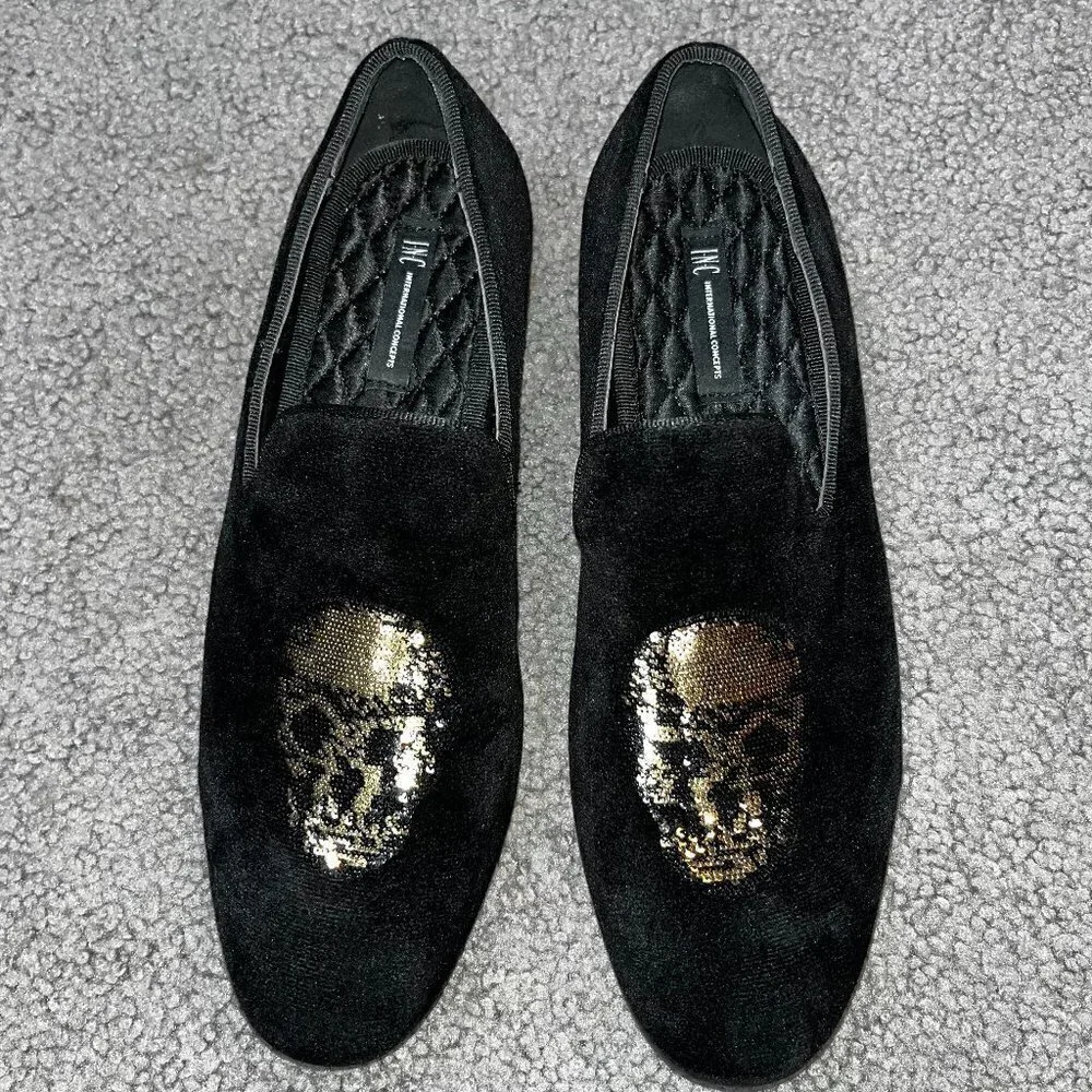 Sequin SKULL Black VELVET Slipper Shoes to wear for Halloween NWOT Men's 8